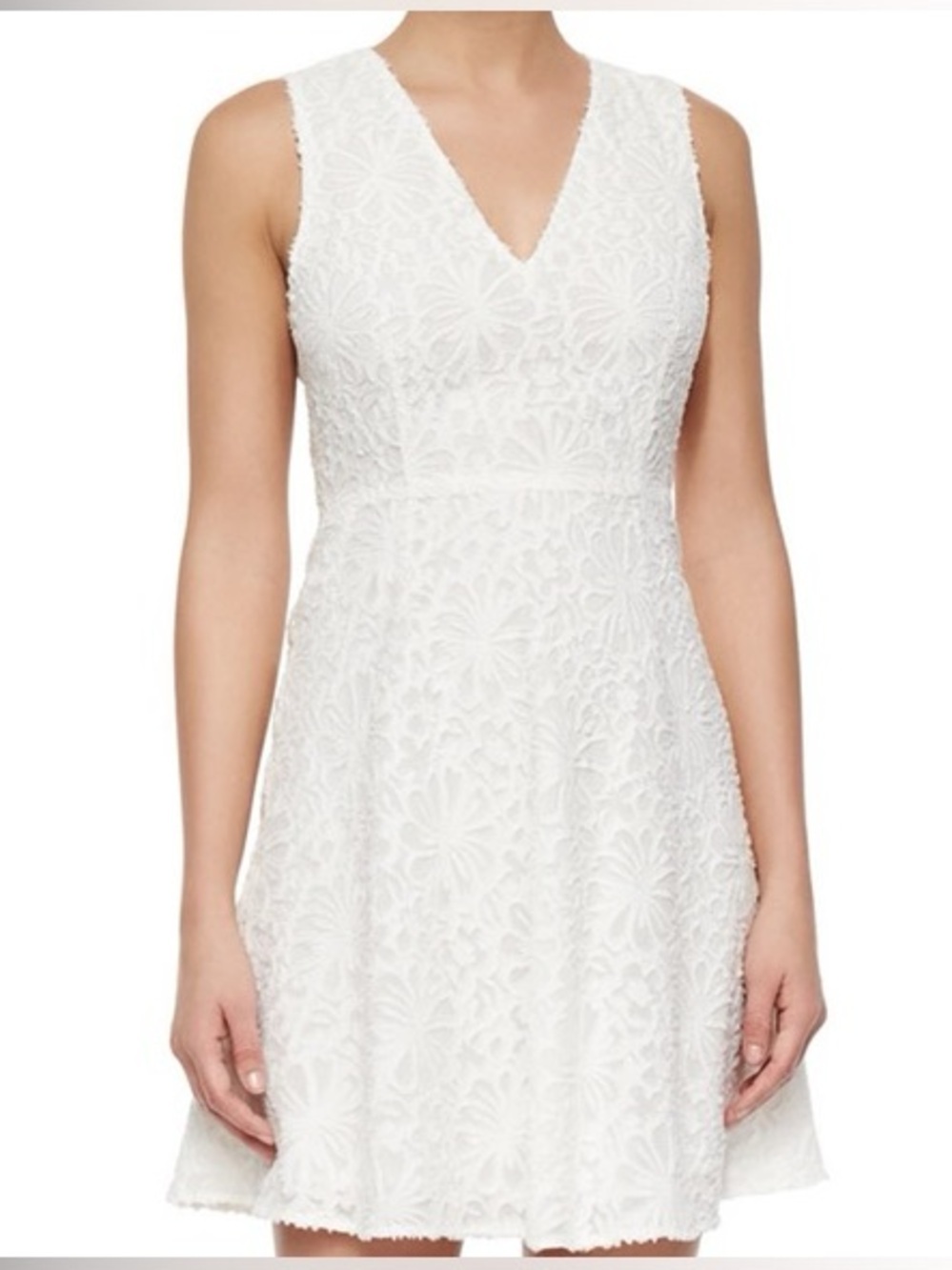 Theory White V-Neck Floral Lace Embroidered Mariam Portray Dress Size 6